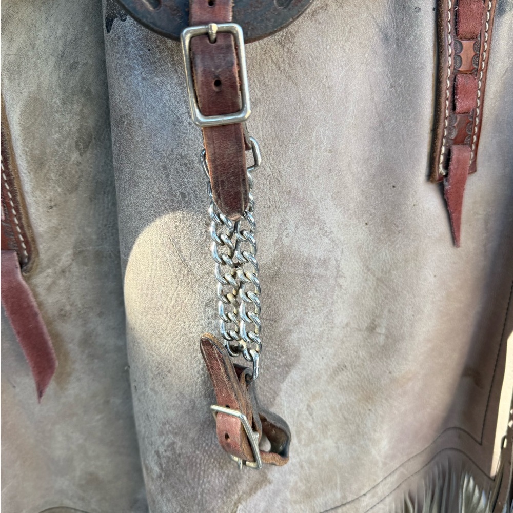 Brown western double chain adjustable curb strap